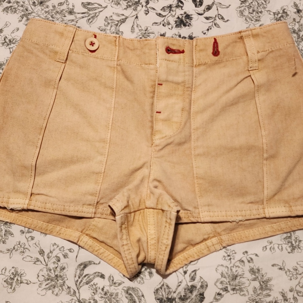 Free People High Waist Tan Shorts with Textured Fabric